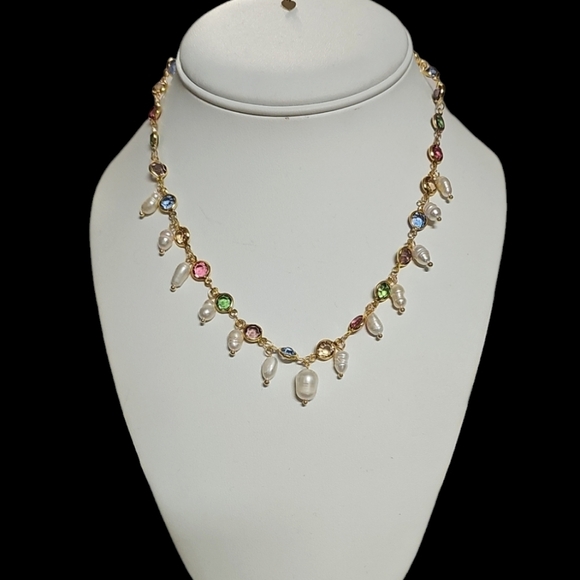 Colorful Freshwater Pearl and Crystal Necklace - Picture 10 of 10